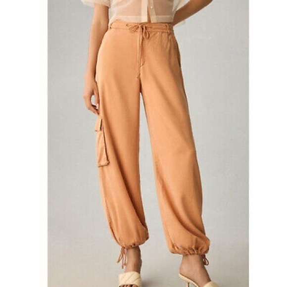 NWT Anthropologie On the Road Drawstring Ankle Cargo Pants Jogger Orange - Picture 1 of 8